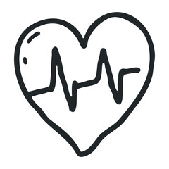 Hand-drawn heart shape with cardio waveform inside artwork – stock vector icon in line drawing style
