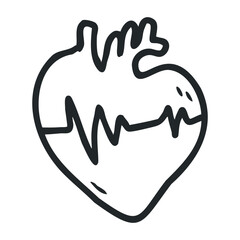 Heartbeat line through anatomical heart illustration symbolizing health – stock vector icon in line drawing style