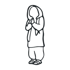 Outline drawing of a person in traditional clothing with hooded robe – stock vector icon in line drawing style