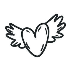 Winged heart outline illustration with simple black and white design – stock vector icon in line drawing style