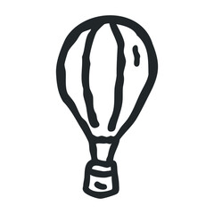 Simple black and white hot air balloon drawing on white background – stock vector icon in line drawing style