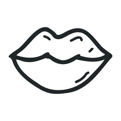 Simple black line drawing of smiling lips with subtle makeup details – stock vector icon in line drawing style