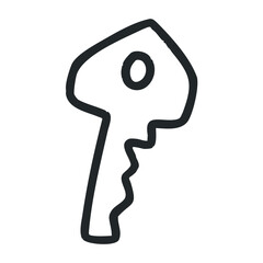 Minimalist black and white sketch of a cartoon key with curved lines – stock vector icon in line drawing style