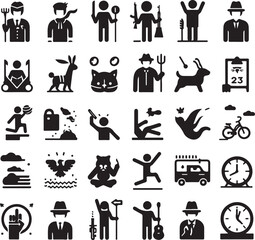 Flat Minimal Character Icons Set Silhouette - Vector Illustration