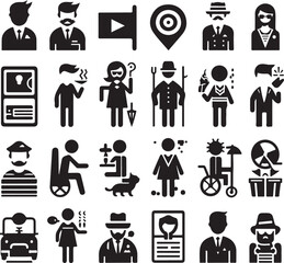 Flat Minimal Character Icons Set Silhouette - Vector Illustration