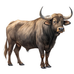 Naklejka premium Gaur Bull Illustration Digital Painting, Isolated on Transparent Background, Animal Art, Gaur, Bovine, Wildlife