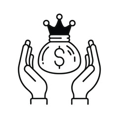 Minimalist Line Art Vector of Hand Giving Money Bag with Dollar Symbol.