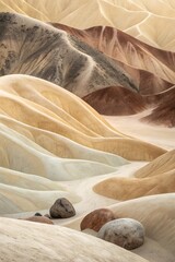 Surreal Colorful Sand Dunes with Layered Textures in Desert Landscape