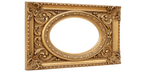 Ornate Gold Frame, Circular Design, Isolated on Transparent Background, Picture Frame, Antique Style, Picture Frame, Gold Frame, Vintage