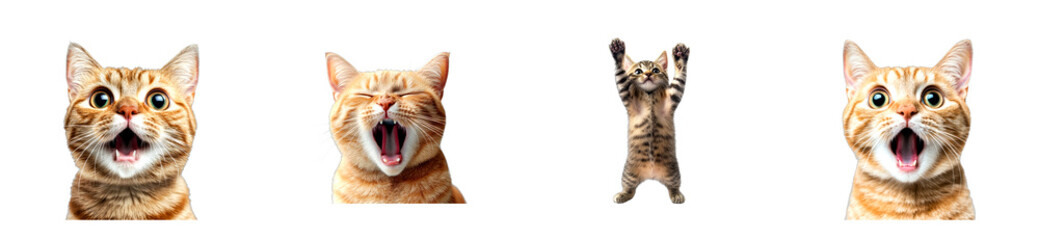 Obraz premium Excited cats yawning and jumping indoor space animal playful environment fun concepts cut out set
