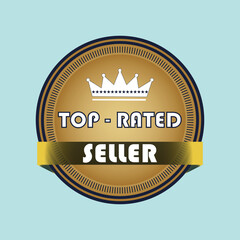 Top-Rated Seller Golden Badge Vector Illustration - Crowned E-commerce Quality and Service Excellence Seal