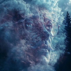 Surreal Cloud Face with Glasses
