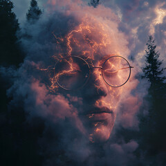Surreal Cloud Face with Glasses
