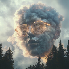 Surreal Cloud Face with Glasses