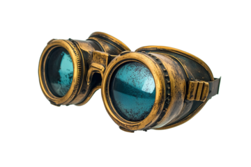 Brass steampunk goggles with vintage design isolated on white background or png background or transparent background.
