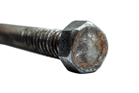 Precision metal bolt with fine grooves isolated on white background or png background or transparent background.