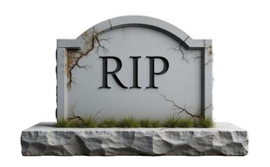 RIP Write On Gravestone isolated, granite tombstone , engraved R.I.P. lettering Cutout 