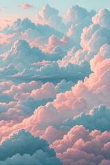 Pink and Blue Sunset Sky with Fluffy Clouds