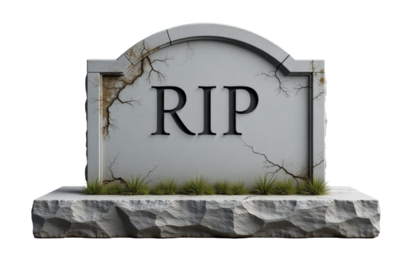 RIP Write On Gravestone isolated, granite tombstone , engraved R.I.P. lettering Cutout 