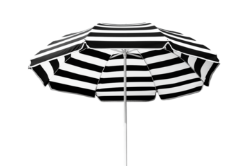 Striped beach umbrella with white pole isolated on white background or png background or transparent background.