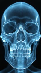 Intricate blue-tinted skull illustration