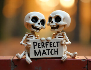 Fototapeta premium Adorable Skeleton Couple A Perfect Match - Cute Halloween Decor
