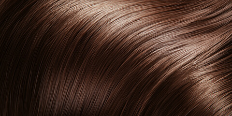 photorealistic image of straight, shiny brown hair against a white background. The smooth texture and natural shine of the hair are captured in ultra-realistic detail, showcasing every strand with cla