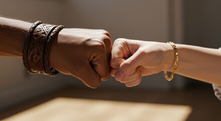 Close up of two hands fist bumping