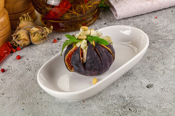 Fig with blue cheese and cedar