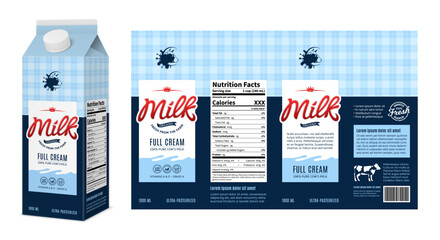 Vector milk carton box design. Full cream milk carton packaging design concept