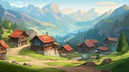 Obraz premium Alpine Village Scenic Landscape.
