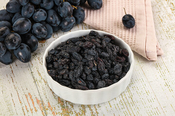 Dry ripe sweet blue raisin