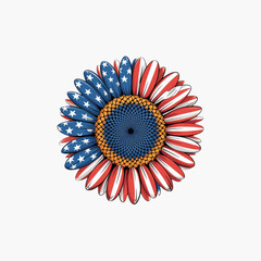 Patriotic Sunflower with American Flag Petals