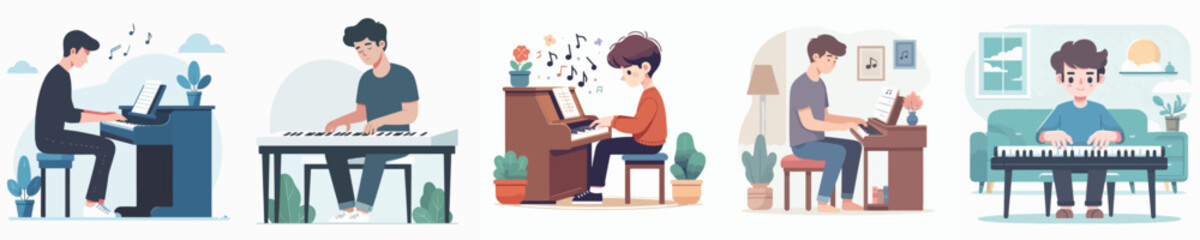 vector character playing piano