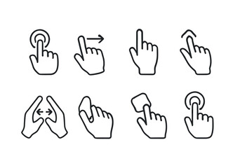 User actions in linear style: tap, swipe, scroll, zoom, drag, drop, click, hover.