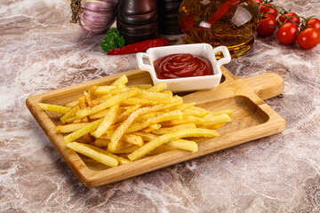 Golden French fries potato with sauce