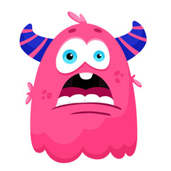 Funny  pink monster with horns, children's character, print