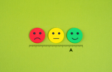 Satisfaction scale. Dissatisfied, indifferent, satisfied. Moods. Approval, indifference or disapproval. Mood levels, customer feedback, or approval ratings.