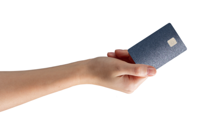 Bank card in hand, showcasing debit or credit card with chip for electronic payment. Representing