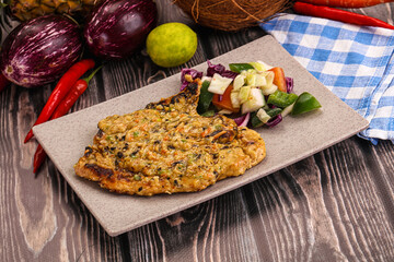 Tasty chicken steak with vegetables
