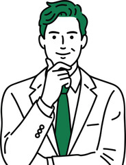 Vector cartoon illustration of a thinking businessman isolated on white background