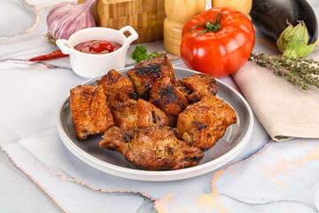 Grilled pork neck meat shashlik