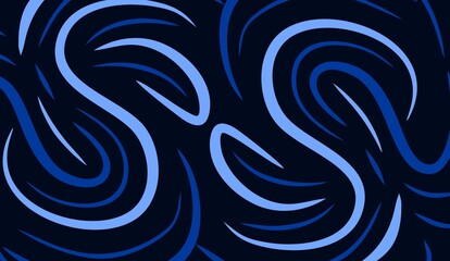 Stylish hand-drawn abstract swirl background in deep blue tones. Ideal for digital art, web design, posters, or print. Vector texture with flowing, artistic line patterns.