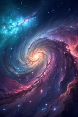 Colorful Spiral Galaxy Vortex in Deep Space with Glowing Stars and Nebula Clouds
