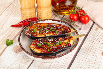 Baked eggplant with teriyaki sause