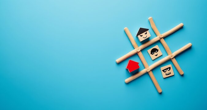Tic tac toe game with houses and criminals representing risk and security - Powered by Adobe