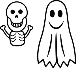 Modern Halloween Skeleton and Ghost Design Elements
