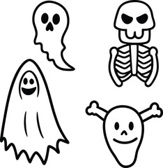 Flat Halloween Icons – Ghosts and Skeletons
