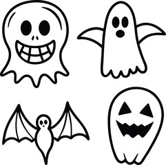 Halloween Ghost and Skeleton Vector Icon Set
