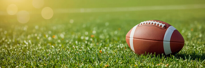 Football resting on the grass during a sunny afternoon at a sports field, ready for the game